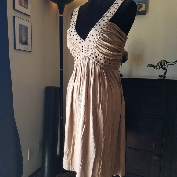 Boston Proper Muse taupe punk grommet midi sun dress - Picture 1 of 6
